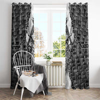 Odin and Skull Warrior Norse Mythology Window Curtain Viking Black and White Engraved Stone Art