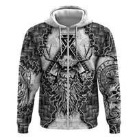 Odin and Skull Warrior Norse Mythology Zip Hoodie Viking Black and White Engraved Stone Art