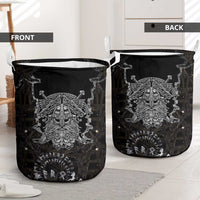 Viking Elder and Helm of Awe Norse Mythology Laundry Basket Monochrome Rune Engraving Style