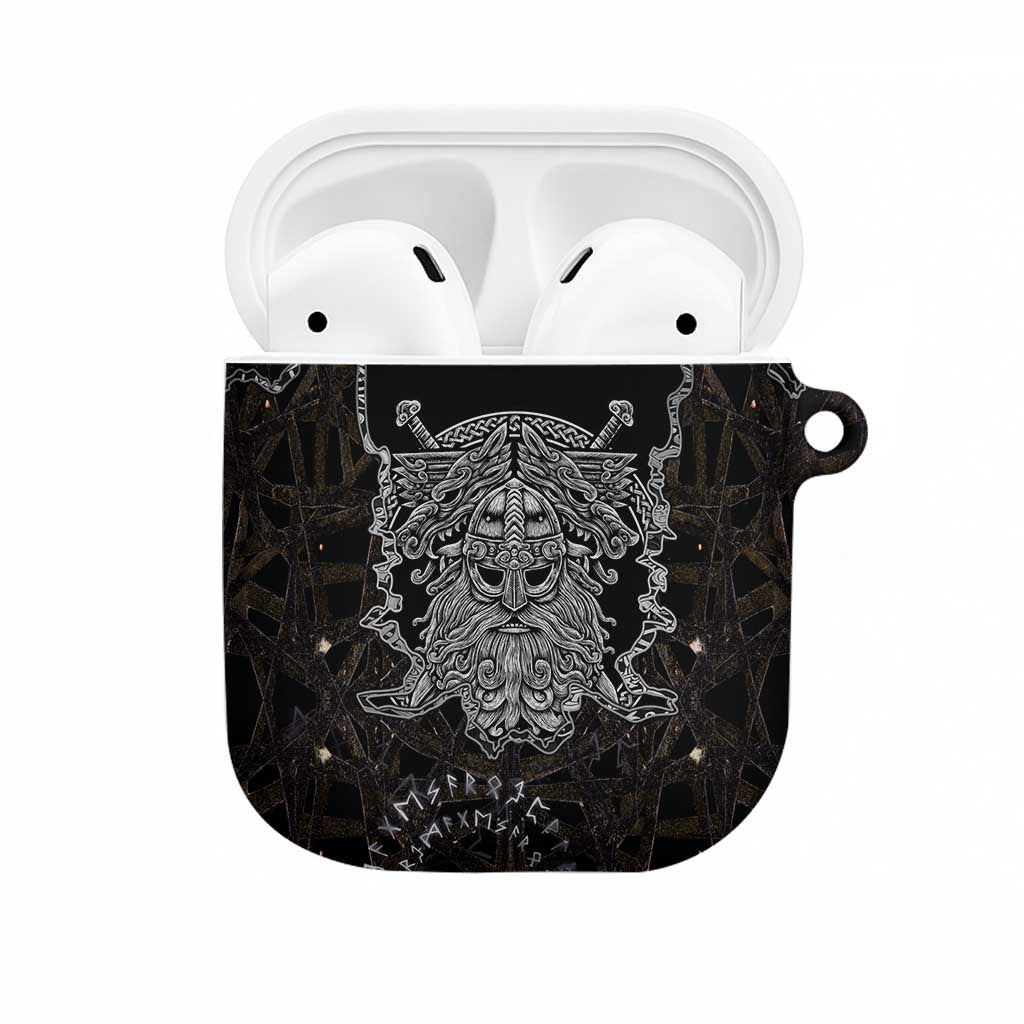 Viking Elder and Helm of Awe Norse Mythology AirPods Case Monochrome Rune Engraving Style