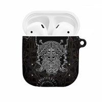 Viking Elder and Helm of Awe Norse Mythology AirPods Case Monochrome Rune Engraving Style