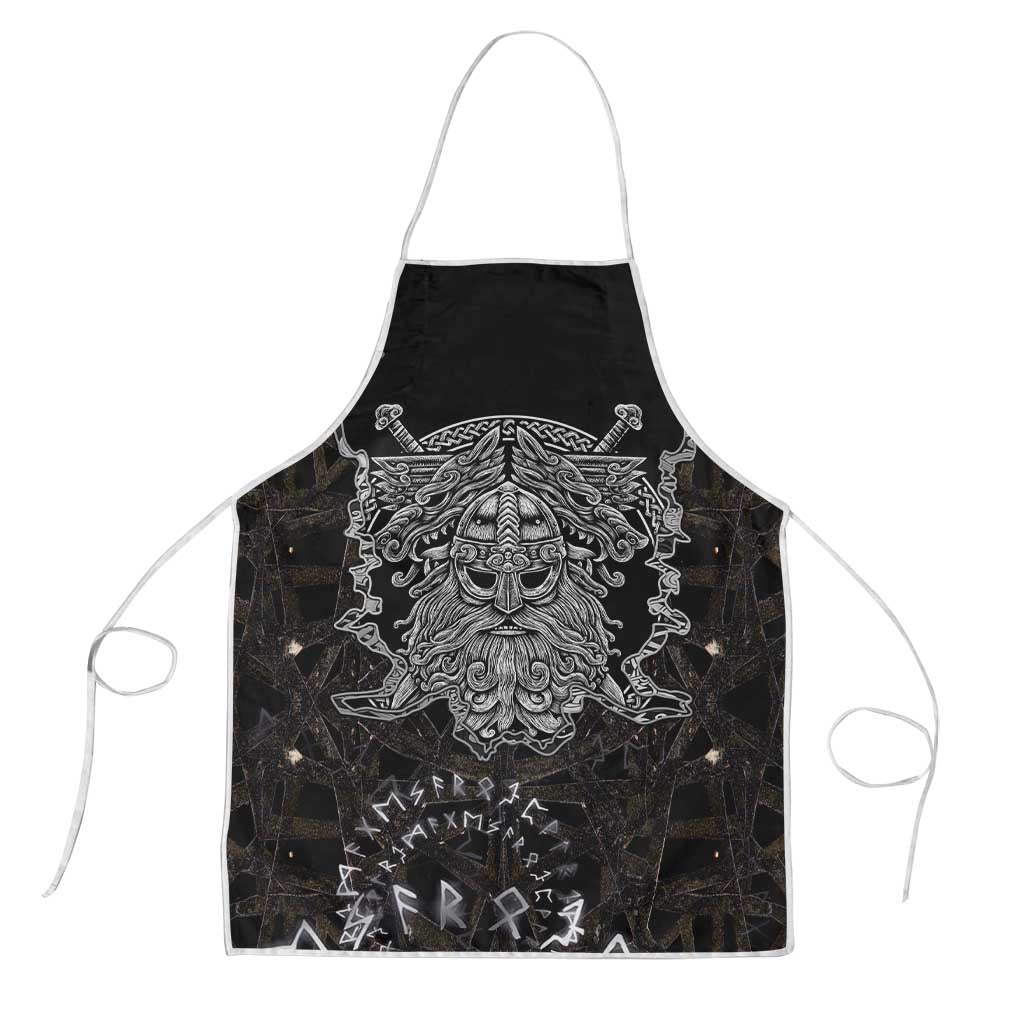 Viking Elder and Helm of Awe Norse Mythology Apron Monochrome Rune Engraving Style