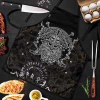 Viking Elder and Helm of Awe Norse Mythology Apron Monochrome Rune Engraving Style