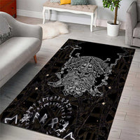 Viking Elder and Helm of Awe Norse Mythology Area Rug Monochrome Rune Engraving Style