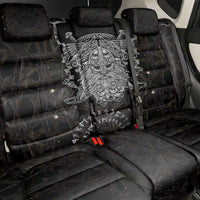 Viking Elder and Helm of Awe Norse Mythology Back Car Seat Cover Monochrome Rune Engraving Style