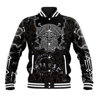 Viking Elder and Helm of Awe Norse Mythology Baseball Jacket Monochrome Rune Engraving Style