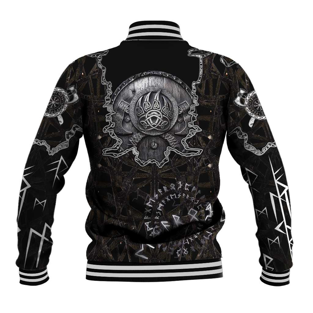 Viking Elder and Helm of Awe Norse Mythology Baseball Jacket Monochrome Rune Engraving Style