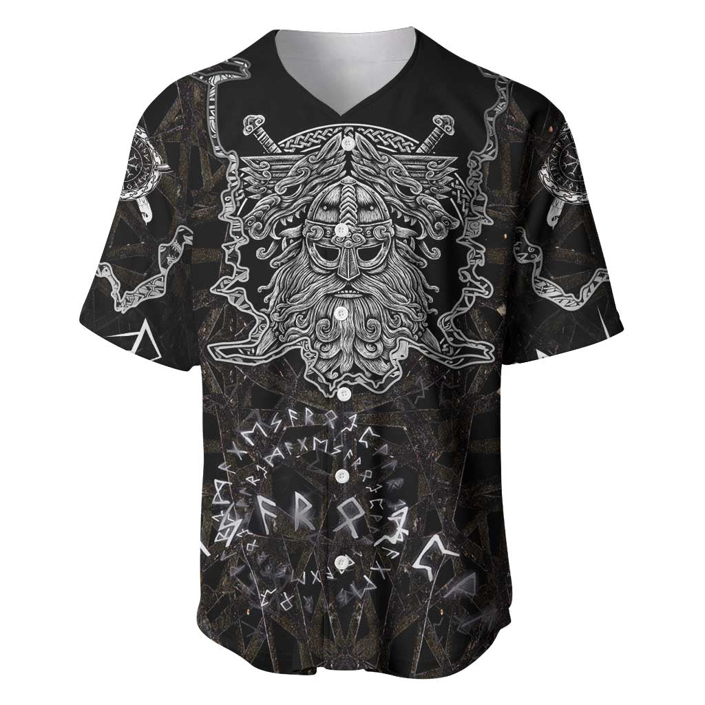 Viking Elder and Helm of Awe Norse Mythology Baseball Jersey Monochrome Rune Engraving Style