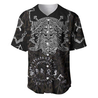 Viking Elder and Helm of Awe Norse Mythology Baseball Jersey Monochrome Rune Engraving Style