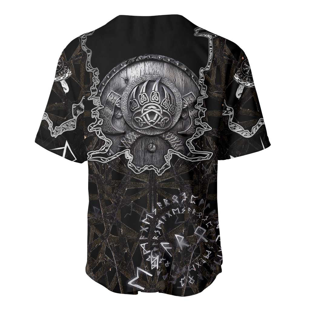 Viking Elder and Helm of Awe Norse Mythology Baseball Jersey Monochrome Rune Engraving Style