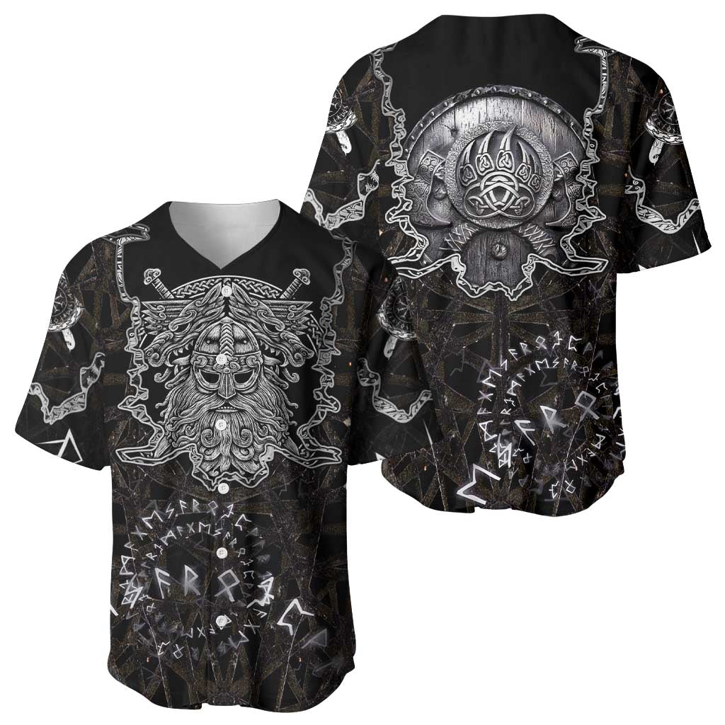 Viking Elder and Helm of Awe Norse Mythology Baseball Jersey Monochrome Rune Engraving Style