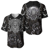 Viking Elder and Helm of Awe Norse Mythology Baseball Jersey Monochrome Rune Engraving Style