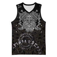Viking Elder and Helm of Awe Norse Mythology Basketball Jersey Monochrome Rune Engraving Style