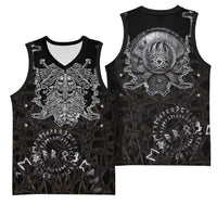 Viking Elder and Helm of Awe Norse Mythology Basketball Jersey Monochrome Rune Engraving Style
