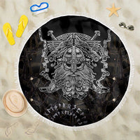 Viking Elder and Helm of Awe Norse Mythology Beach Blanket Monochrome Rune Engraving Style