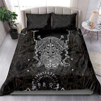 Viking Elder and Helm of Awe Norse Mythology Bedding Set Monochrome Rune Engraving Style