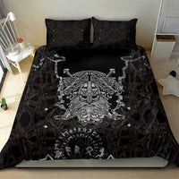 Viking Elder and Helm of Awe Norse Mythology Bedding Set Monochrome Rune Engraving Style