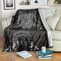 Viking Elder and Helm of Awe Norse Mythology Blanket Monochrome Rune Engraving Style