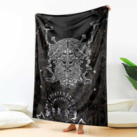 Viking Elder and Helm of Awe Norse Mythology Blanket Monochrome Rune Engraving Style
