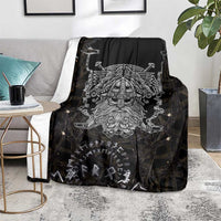 Viking Elder and Helm of Awe Norse Mythology Blanket Monochrome Rune Engraving Style