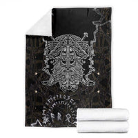 Viking Elder and Helm of Awe Norse Mythology Blanket Monochrome Rune Engraving Style