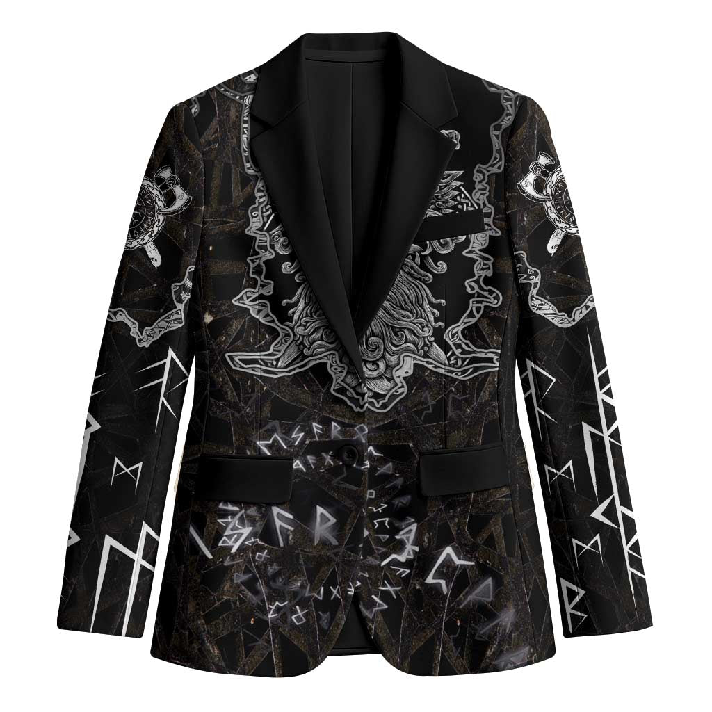 Viking Elder and Helm of Awe Norse Mythology Blazer Monochrome Rune Engraving Style