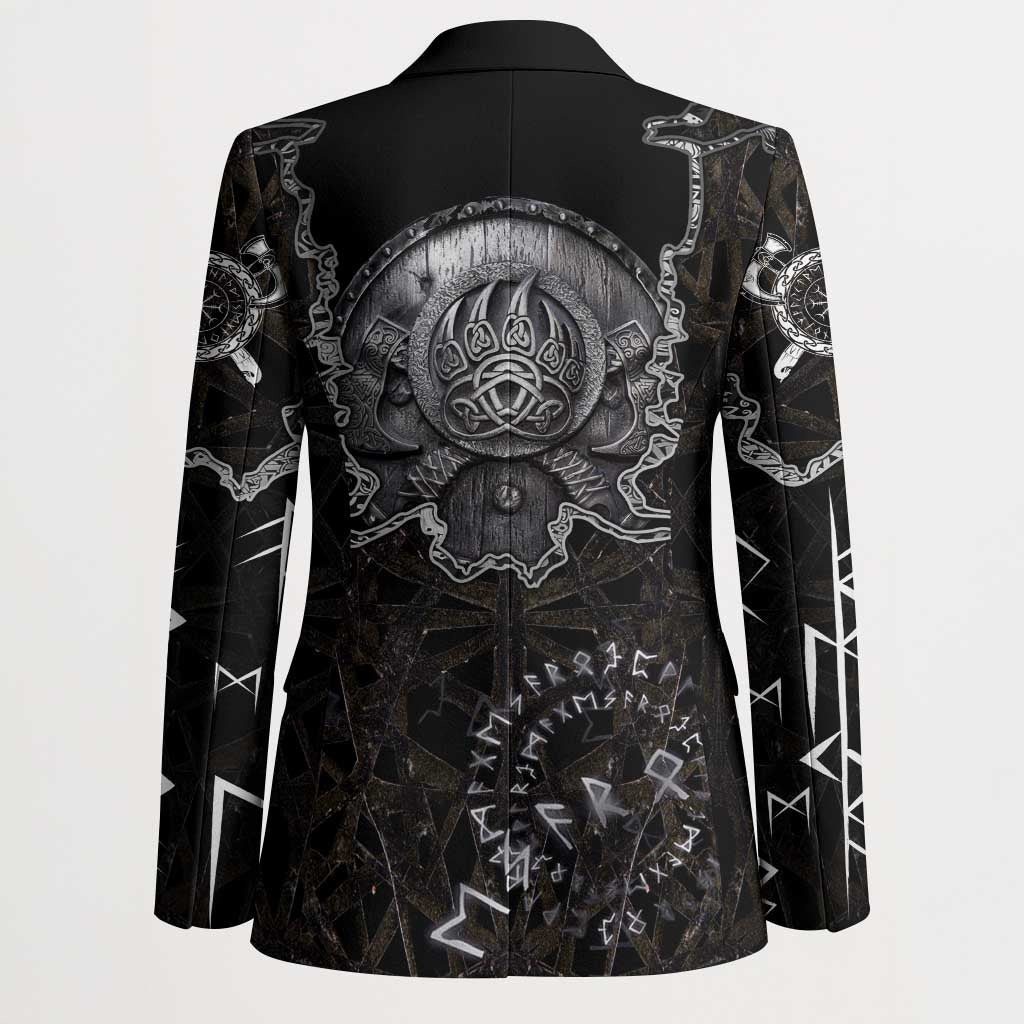 Viking Elder and Helm of Awe Norse Mythology Blazer Monochrome Rune Engraving Style