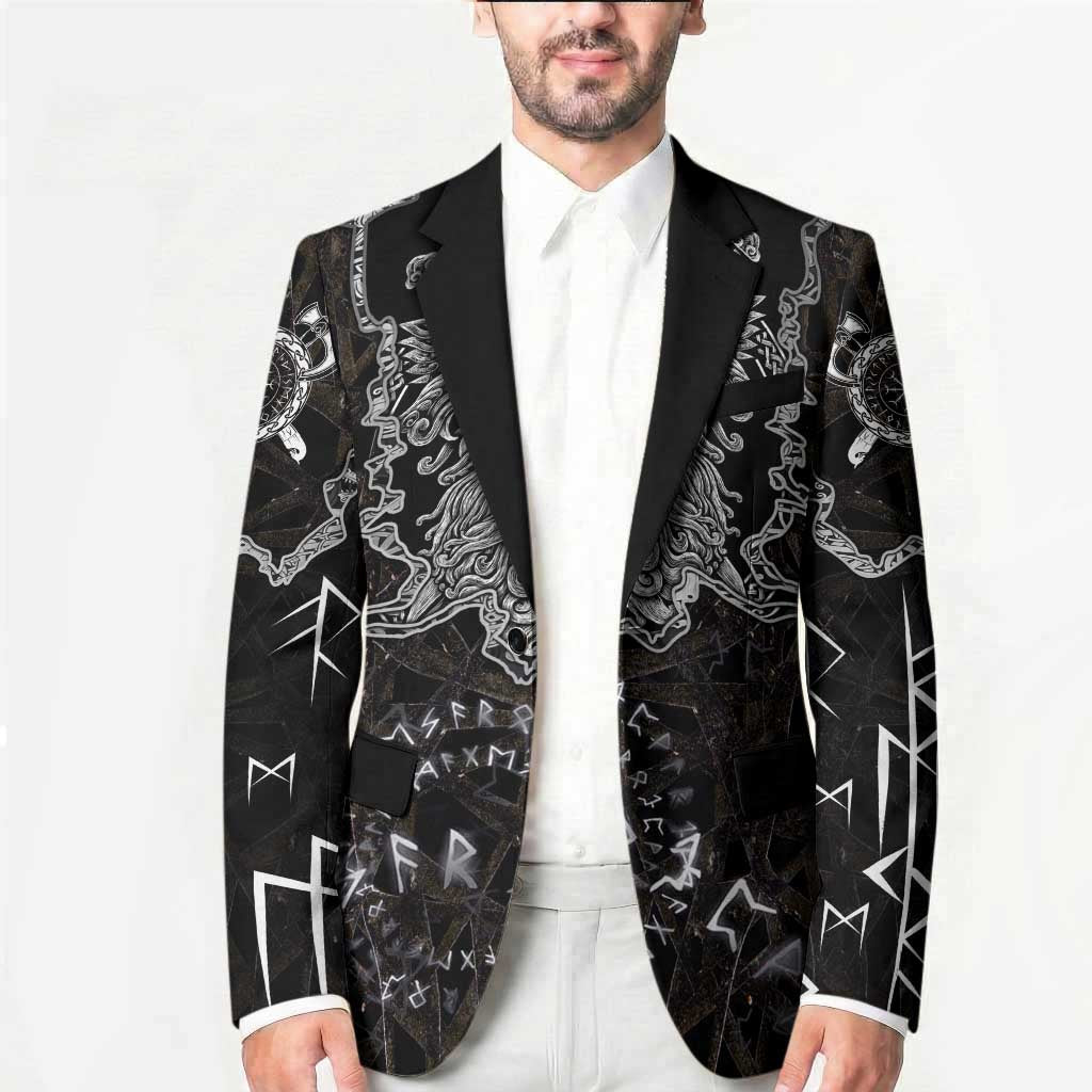 Viking Elder and Helm of Awe Norse Mythology Blazer Monochrome Rune Engraving Style