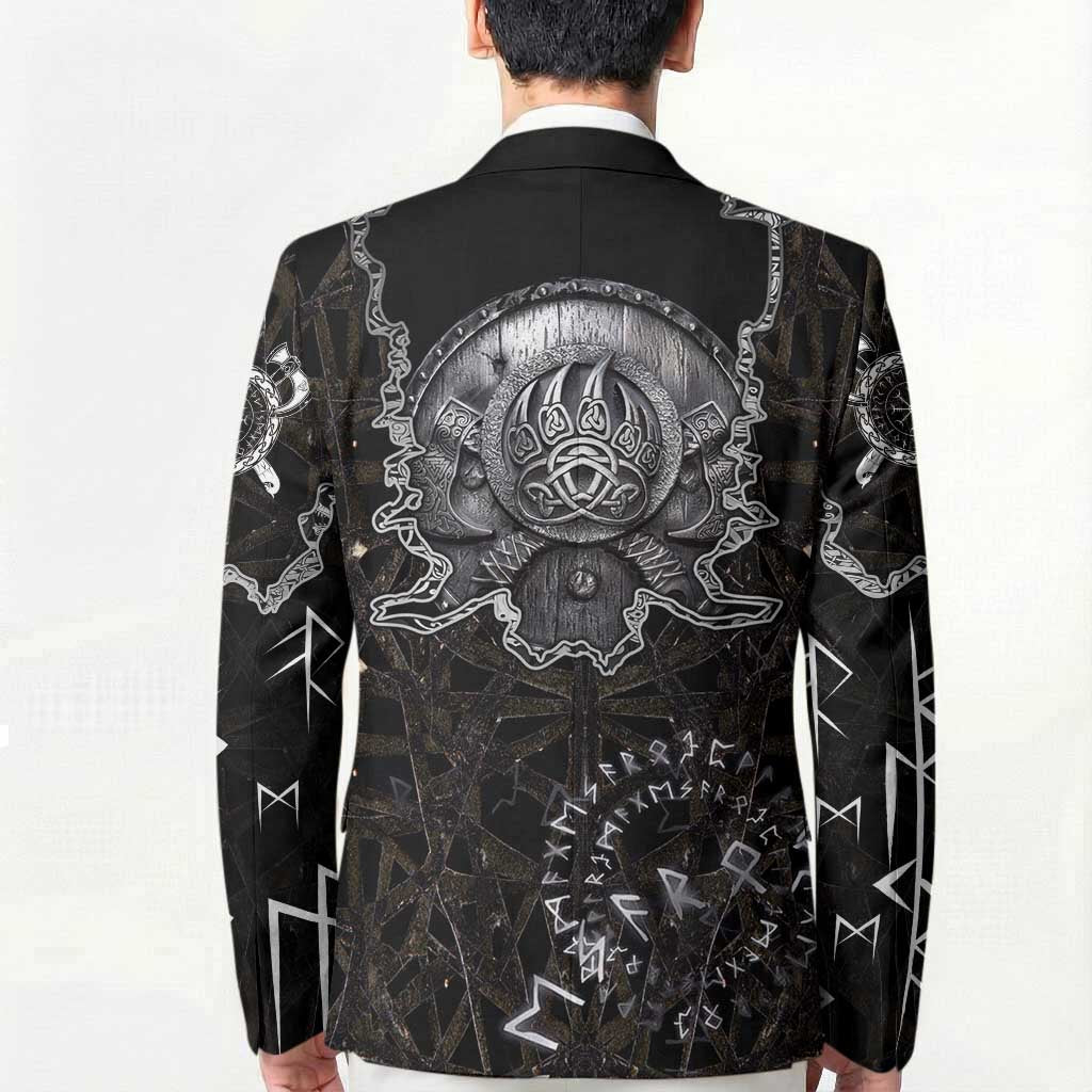 Viking Elder and Helm of Awe Norse Mythology Blazer Monochrome Rune Engraving Style