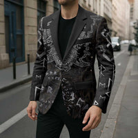 Viking Elder and Helm of Awe Norse Mythology Blazer Monochrome Rune Engraving Style