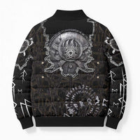 Viking Elder and Helm of Awe Norse Mythology Bomber Puffer Jacket Monochrome Rune Engraving Style