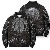 Viking Elder and Helm of Awe Norse Mythology Bomber Puffer Jacket Monochrome Rune Engraving Style
