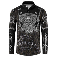 Viking Elder and Helm of Awe Norse Mythology Button Sweatshirt Monochrome Rune Engraving Style