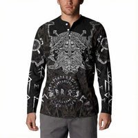 Viking Elder and Helm of Awe Norse Mythology Button Sweatshirt Monochrome Rune Engraving Style