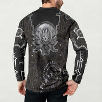 Viking Elder and Helm of Awe Norse Mythology Button Sweatshirt Monochrome Rune Engraving Style