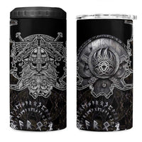 Viking Elder and Helm of Awe Norse Mythology 4 in 1 Can Cooler Tumbler Monochrome Rune Engraving Style
