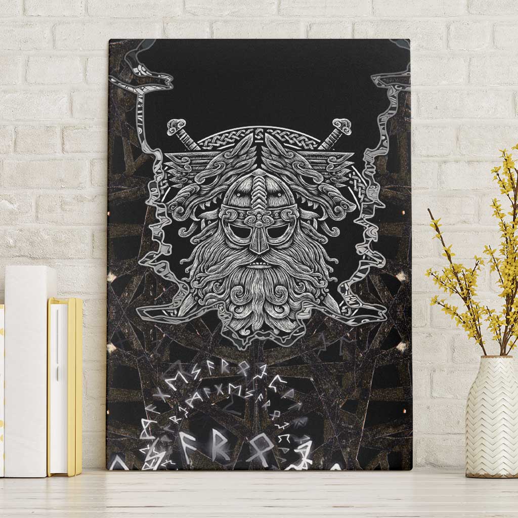 Viking Elder and Helm of Awe Norse Mythology Canvas Wall Art Monochrome Rune Engraving Style