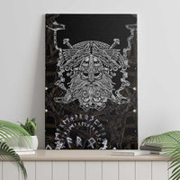 Viking Elder and Helm of Awe Norse Mythology Canvas Wall Art Monochrome Rune Engraving Style