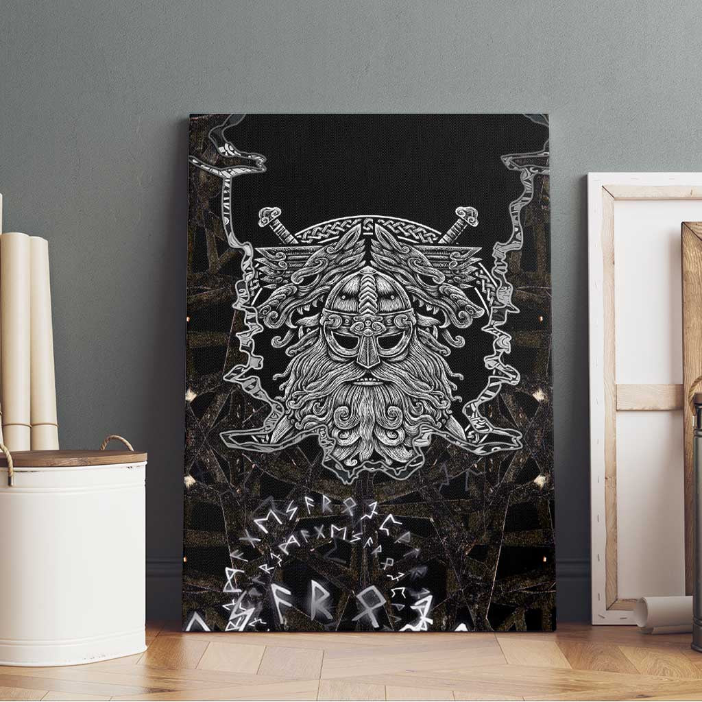 Viking Elder and Helm of Awe Norse Mythology Canvas Wall Art Monochrome Rune Engraving Style