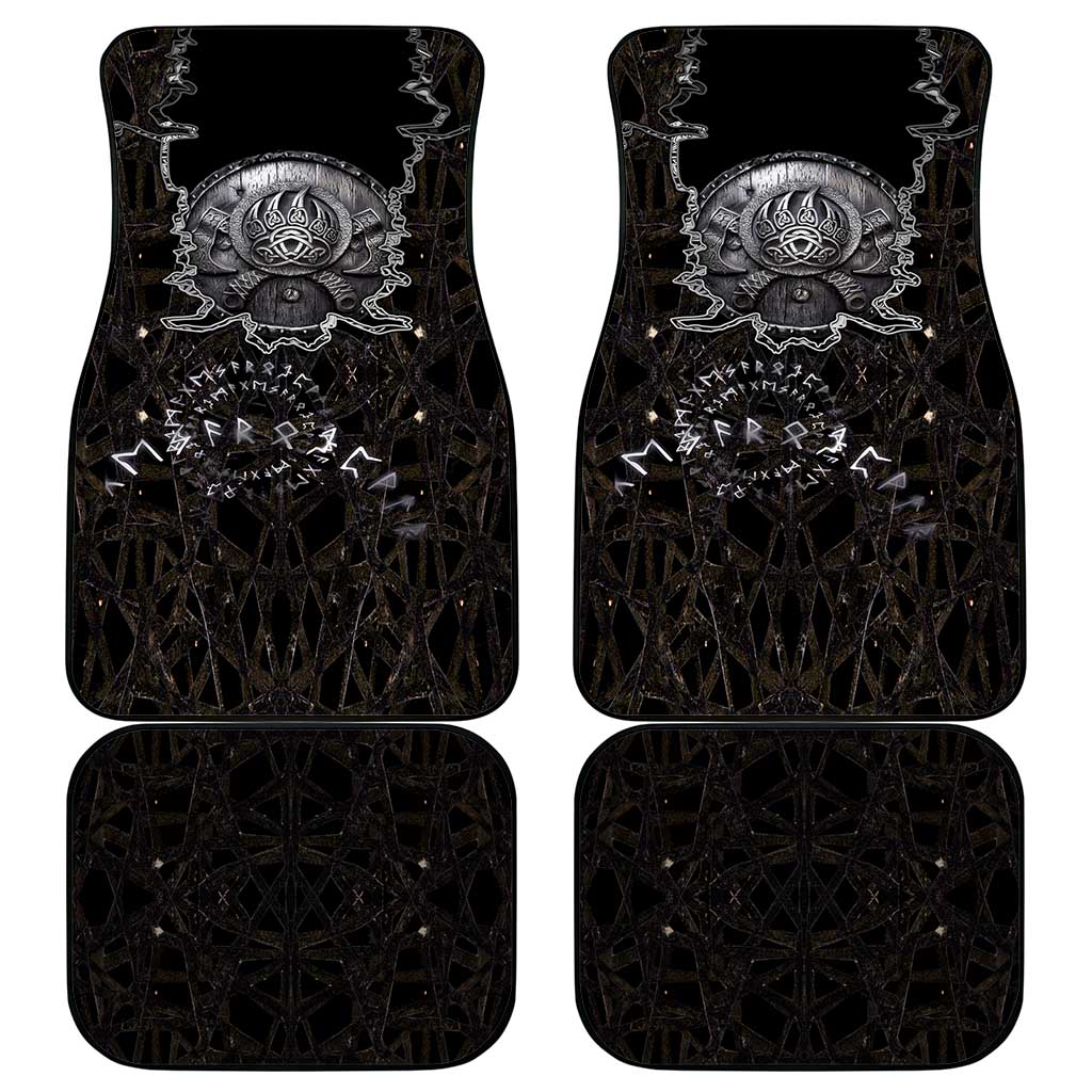 Viking Elder and Helm of Awe Norse Mythology Car Mats Monochrome Rune Engraving Style