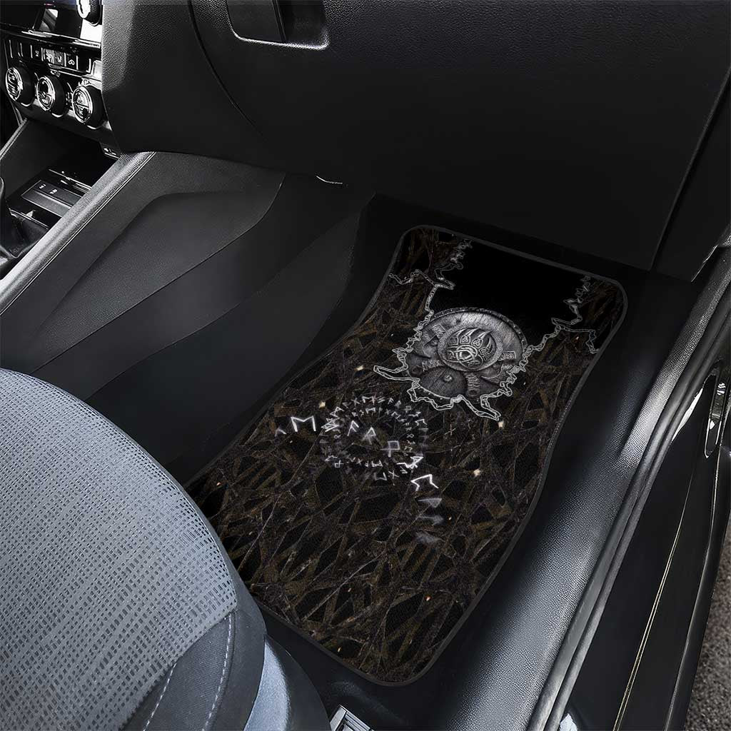 Viking Elder and Helm of Awe Norse Mythology Car Mats Monochrome Rune Engraving Style