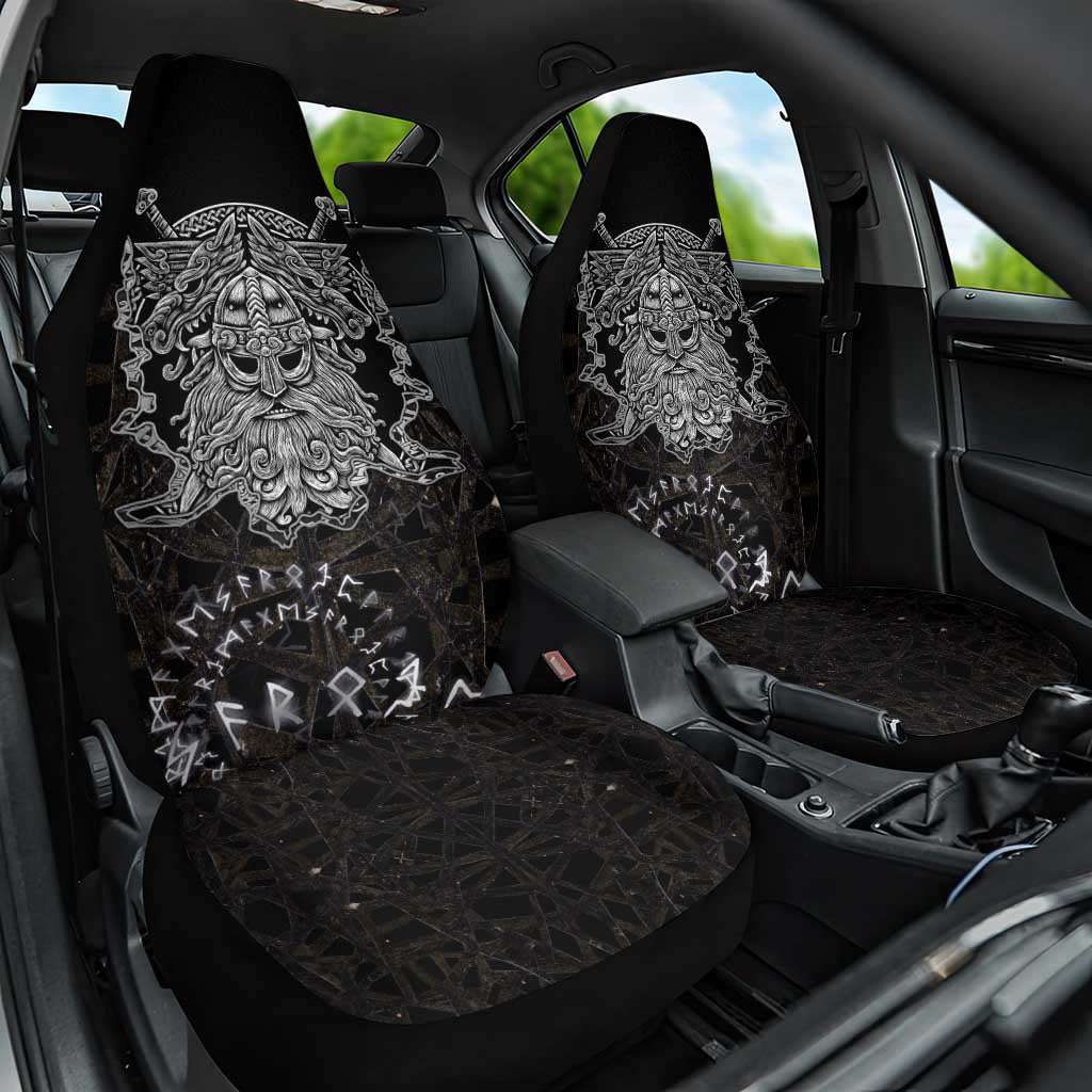 Viking Elder and Helm of Awe Norse Mythology Car Seat Cover Monochrome Rune Engraving Style