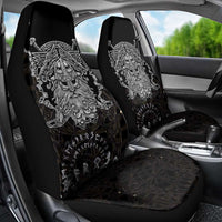 Viking Elder and Helm of Awe Norse Mythology Car Seat Cover Monochrome Rune Engraving Style