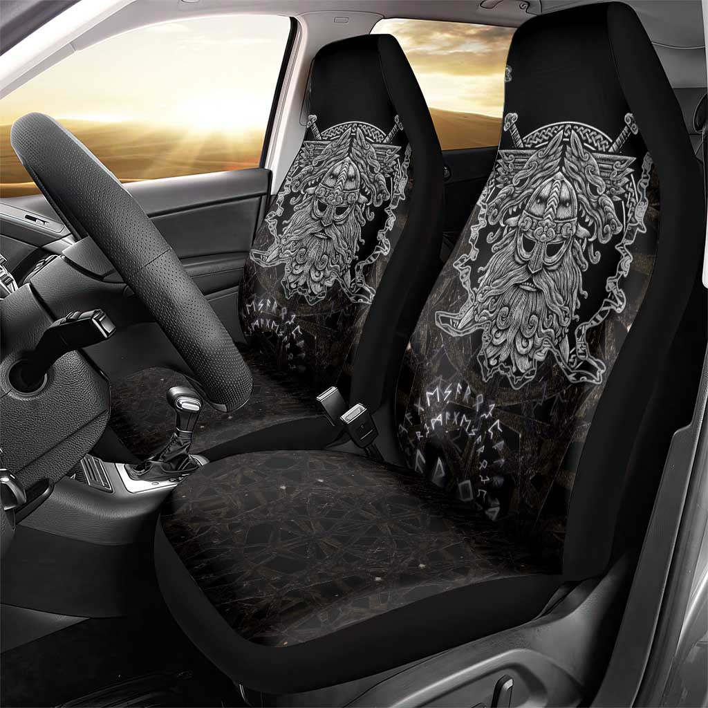 Viking Elder and Helm of Awe Norse Mythology Car Seat Cover Monochrome Rune Engraving Style