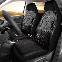 Viking Elder and Helm of Awe Norse Mythology Car Seat Cover Monochrome Rune Engraving Style