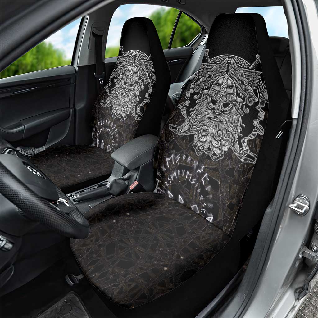 Viking Elder and Helm of Awe Norse Mythology Car Seat Cover Monochrome Rune Engraving Style
