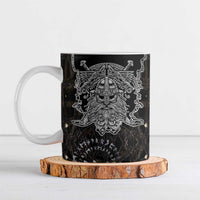 Viking Elder and Helm of Awe Norse Mythology Ceramic Mug Monochrome Rune Engraving Style