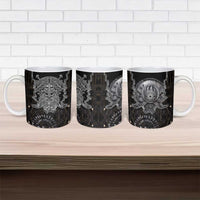 Viking Elder and Helm of Awe Norse Mythology Ceramic Mug Monochrome Rune Engraving Style