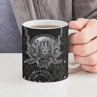 Viking Elder and Helm of Awe Norse Mythology Ceramic Mug Monochrome Rune Engraving Style