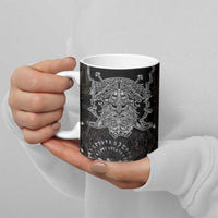 Viking Elder and Helm of Awe Norse Mythology Ceramic Mug Monochrome Rune Engraving Style